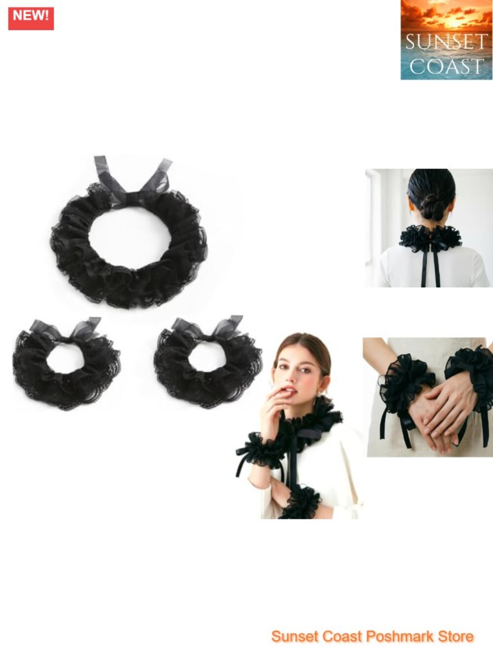 Lace Ruffle Clown Collar & Wrist Cuffs Detachable Costume Accessories